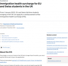 Immigration health surcharge for EU and Swiss students in the UK