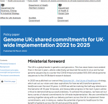 Genome UK: shared commitments for UK-wide implementation 2022 to 2025