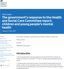 The government’s response to the Health and Social Care Committee report: children and young people’s mental health