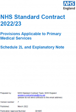 NHS Standard Contract 2022/23: Provisions Applicable to Primary Medical Services: Schedule 2L and Explanatory Note