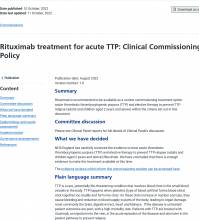 Rituximab for the treatment in acute Thrombotic Thrombocytopenic Purpura (TTP) and elective therapy to prevent TTP relapse