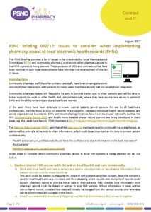 PSNC Briefing 052/17: Issues to Consider when Implementing Pharmacy Access to Local Electronic Health Records (EHRs)