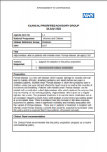 Clinical priorities advisory group summary report: Alglucosidase alfa for patients with infantile-onset Pompe disease (all ages)