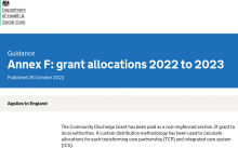 Learning Disability and Autism Community Discharge Grant 2020 to 2023: Annex F: grant allocations 2022 to 2023