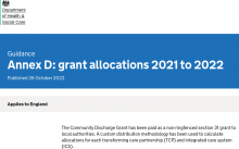 Learning Disability and Autism Community Discharge Grant 2020 to 2023: Annex D: grant allocations 2021 to 2022