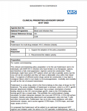 Clinical priorities advisory group summary report: Fostemsavir for multi-drug resistant HIV-1 infection (adult)