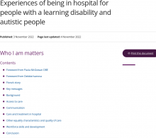 Experiences of being in hospital for people with a learning disability and autistic people