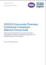 2022/23 Community Pharmacy Contractual Framework National Clinical Audit: Reducing the potential for harm from valproate prescribing in patients of childbearing age who are biologically able to be pregnant