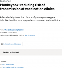 Monkeypox  Reducing Risk Of Transmission At Vaccination Clinics - GOV UK