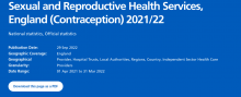 Sexual and Reproductive Health Services, England (Contraception) 2021/22