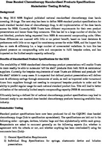 Dose Banded Chemotherapy Standardised Products Specifications: Stakeholder Testing Briefing