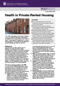 Health in Private-Rented Housing: (Postnote Number 573)