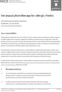 Intranasal phototherapy for allergic rhinitis: Interventional procedures guidance [IPG616]