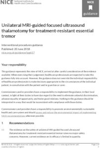 Unilateral MRI-guided focused ultrasound thalamotomy for treatment-resistant essential tremor: Interventional procedures guidance [IPG617]
