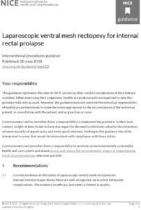 Laparoscopic ventral mesh rectopexy for internal rectal prolapse: Interventional procedures guidance [IPG618]