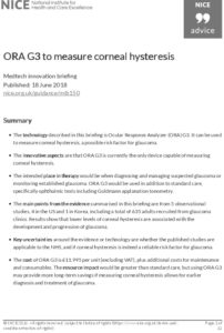 ORA G3 to measure corneal hysteresis: Medtech innovation briefing [MIB150]