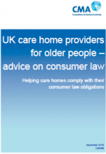 UK care home providers for older people: advice on consumer law: Helping care homes comply with their consumer law obligations