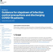 Guidance for stepdown of infection control precautions and discharging COVID-19 patients [Updated 18th December 2020]