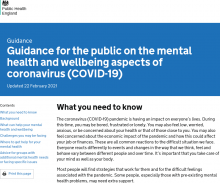 Guidance for the public on the mental health and wellbeing aspects of coronavirus (COVID-19) [Updated 22nd February 2021]